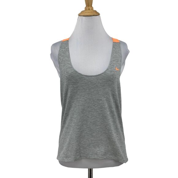 Nike Dri Fit Tank Top Womens S Small Gray Orange Racerback Scoop Neck Loose Fit - Picture 1 of 10